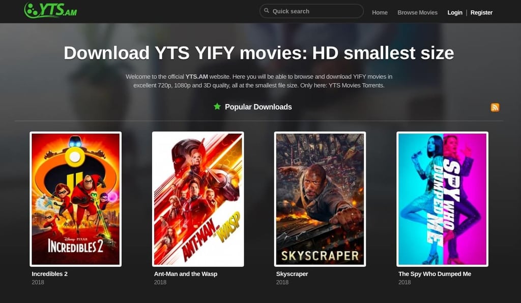 Un test du site de torrent YTS (YIFY)