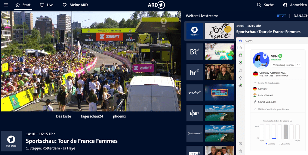ARD entsperrt mit NordVPN
