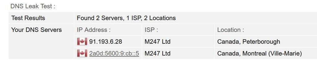 Résultats des tests de fuite DNS d'Atlas VPN
