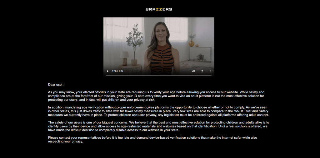 Brazzers site is banned for Kansas users