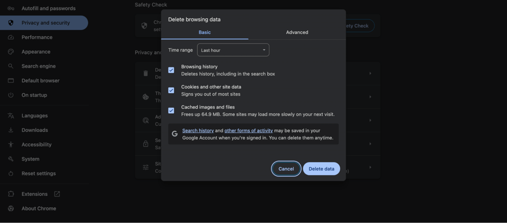 Clearing data