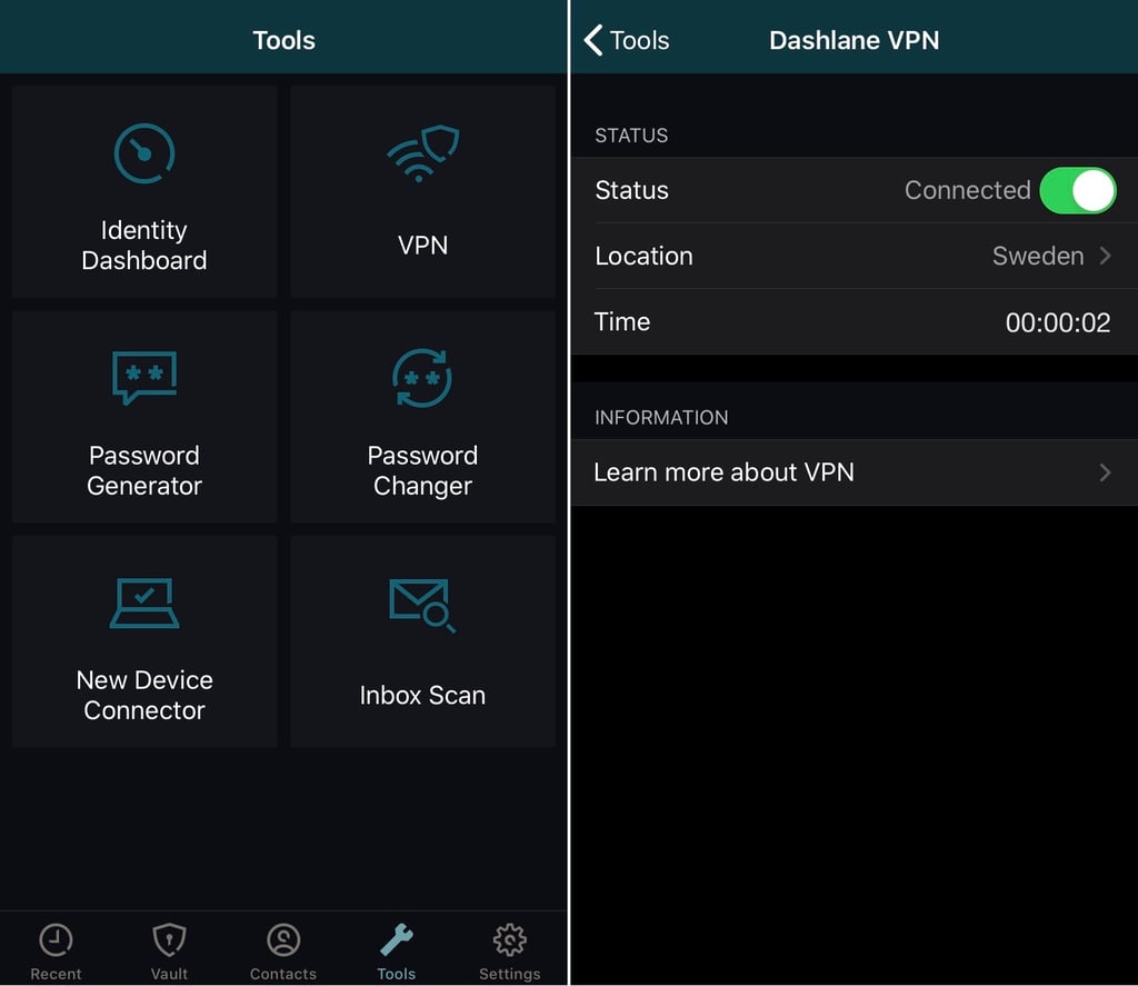 dashlane vpn appli ios interface