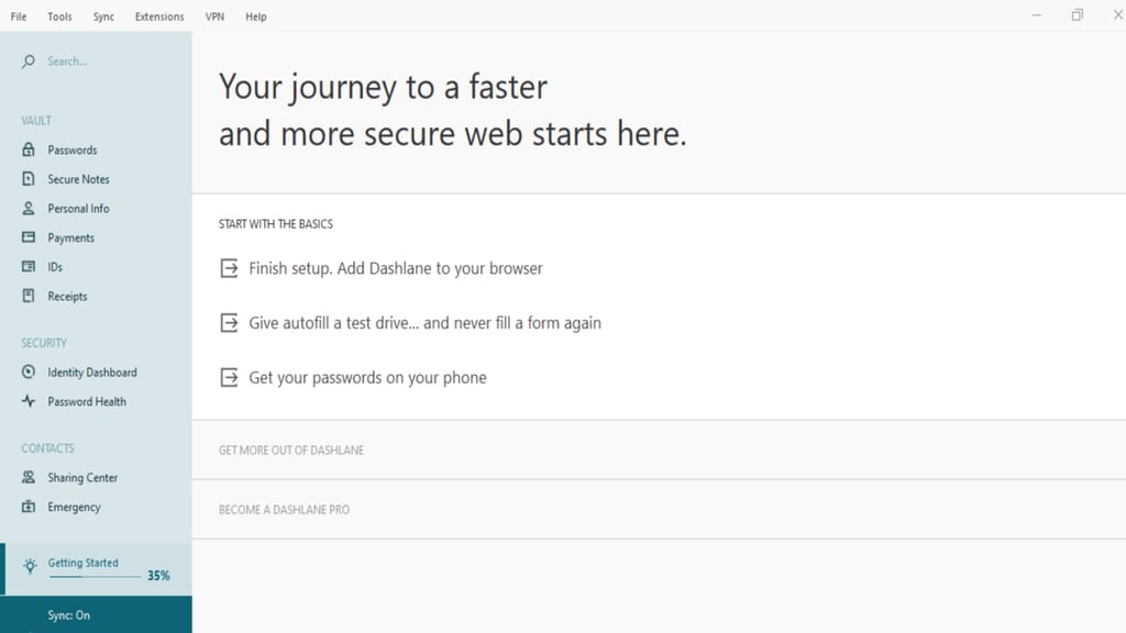Interface de Dashlane