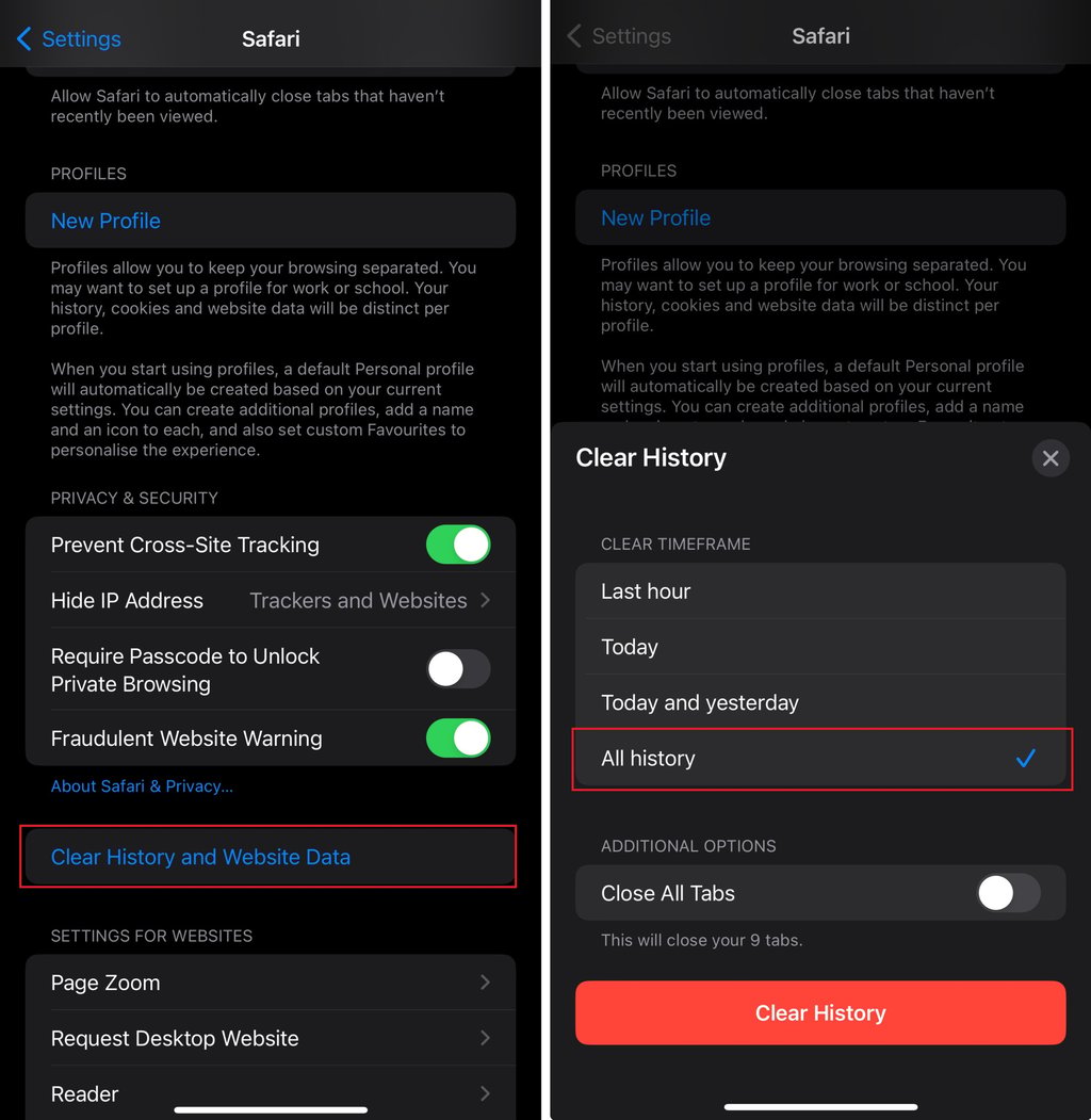 Clear your iPhone browsing data