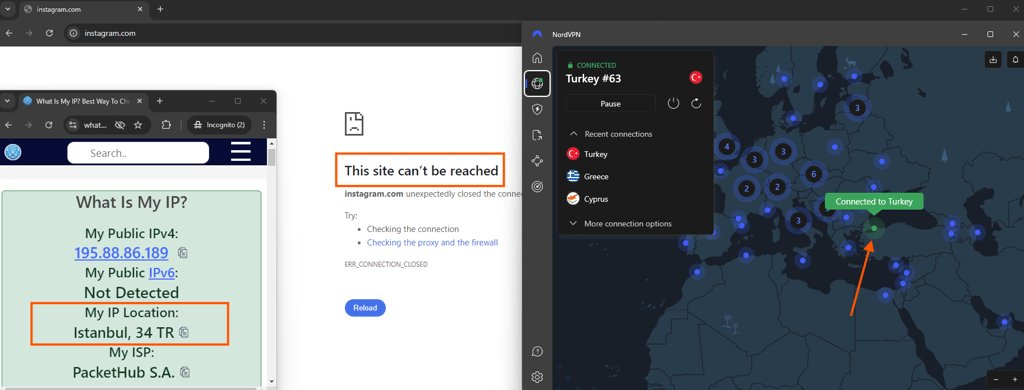 Instagram is banned in Turkey and is not accessible
