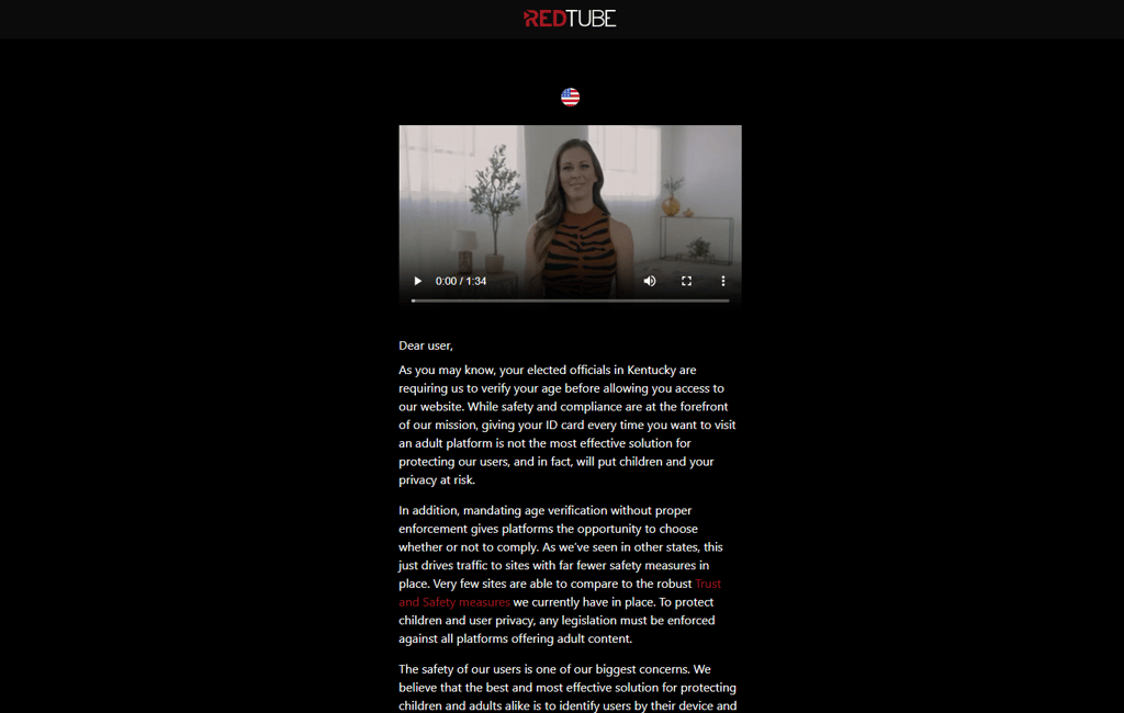 Kentucky RedTube blocked age verification law porn ban