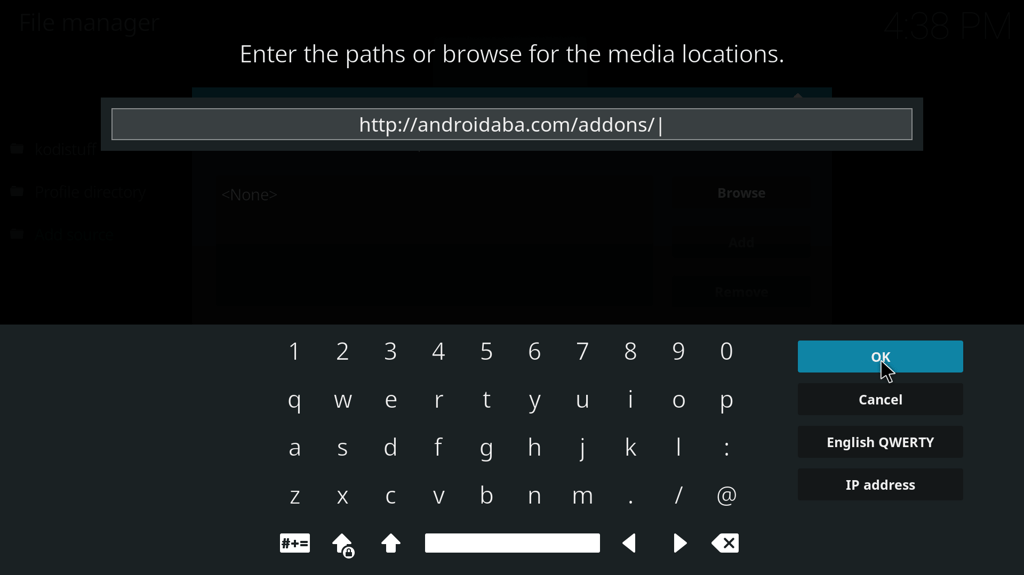 Step 5 - enter path for media location