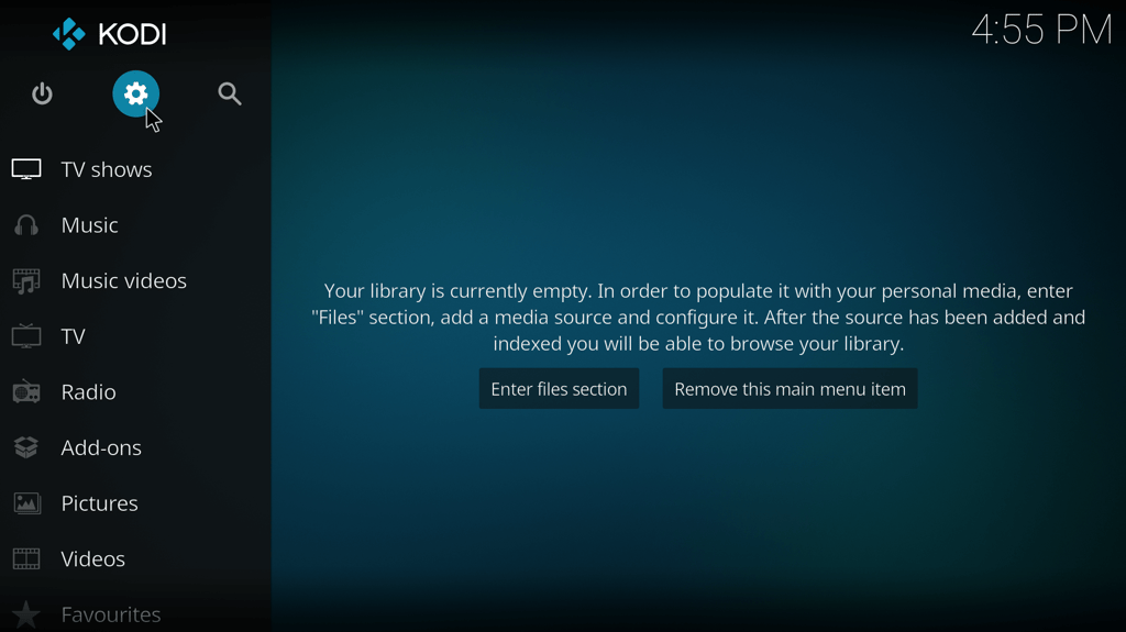 Step 1 - launch kodi and click Settings icon