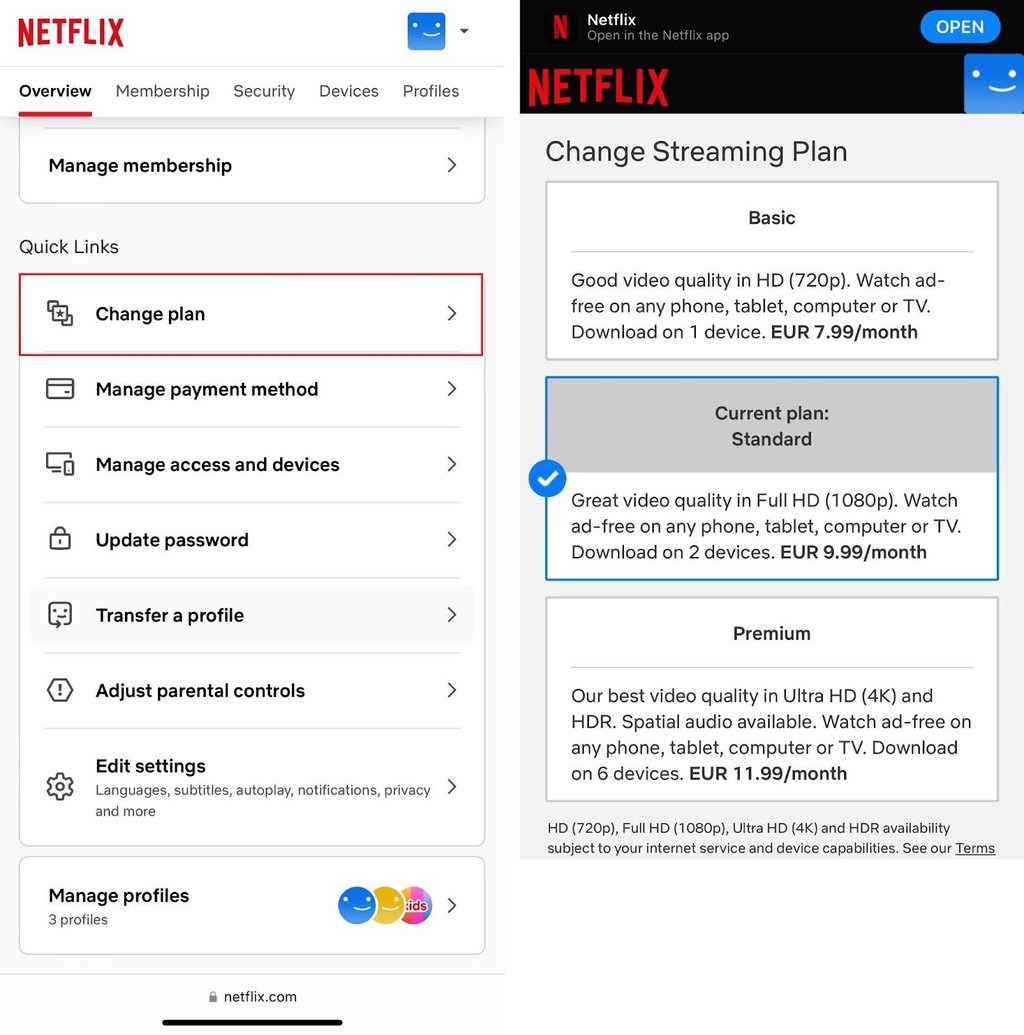 Check Netflix subscription plan