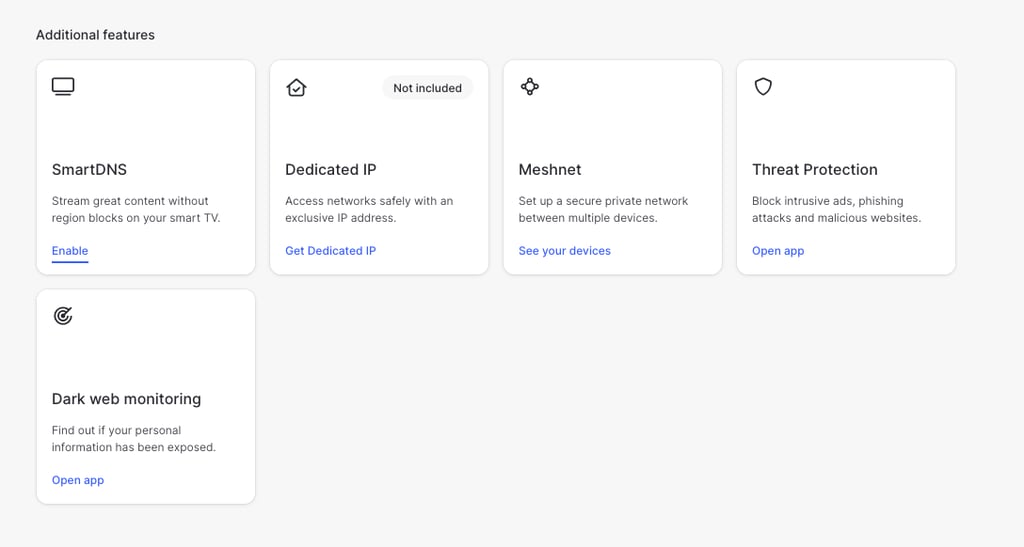 nordvpns additional features dashboard