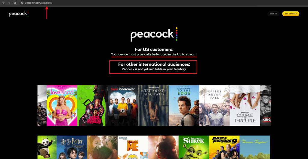 peacock tv in unavailable in canada error