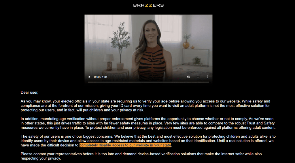 Porn ban in Idaho Brazzers blocked