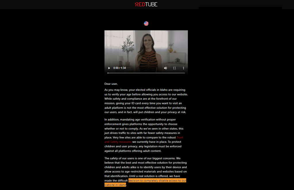 Porn ban in Idaho RedTube is blocked
