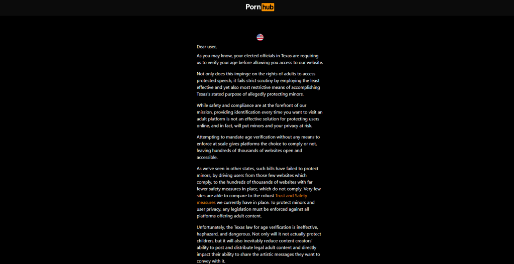 Porn ban is US PornHub site is blocked in Texas State