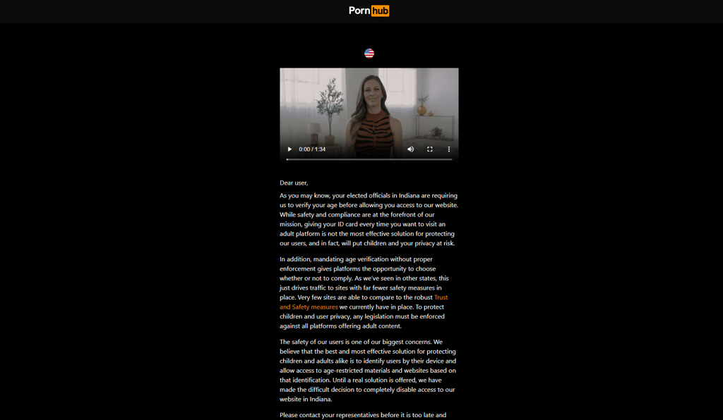 PornHub is blocked in Indiana