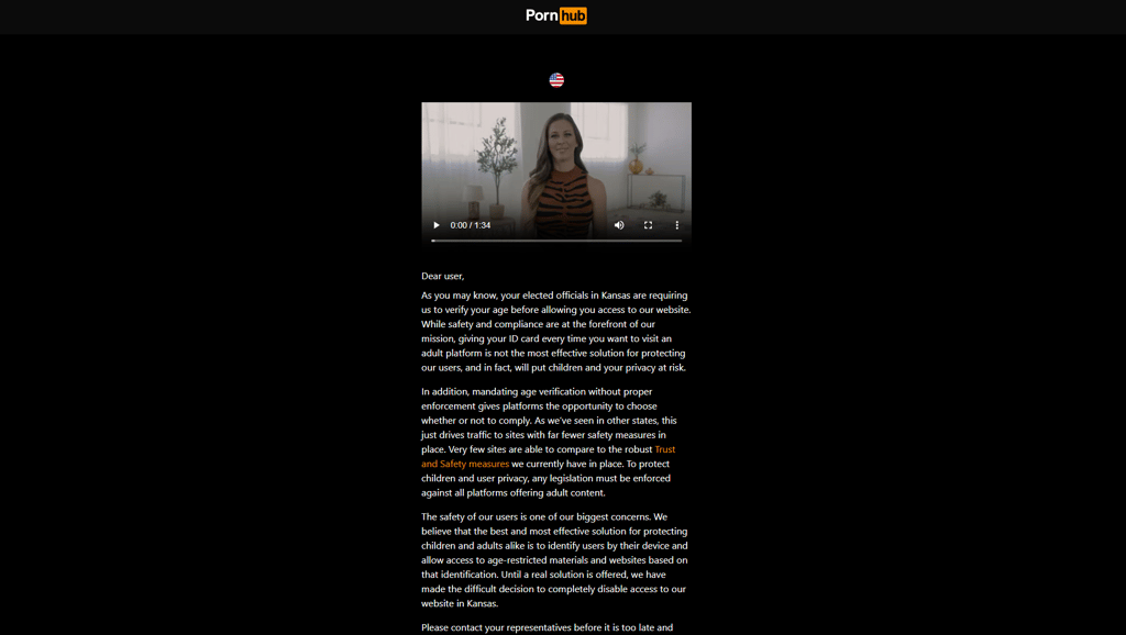 PornHub is banned in Kansas