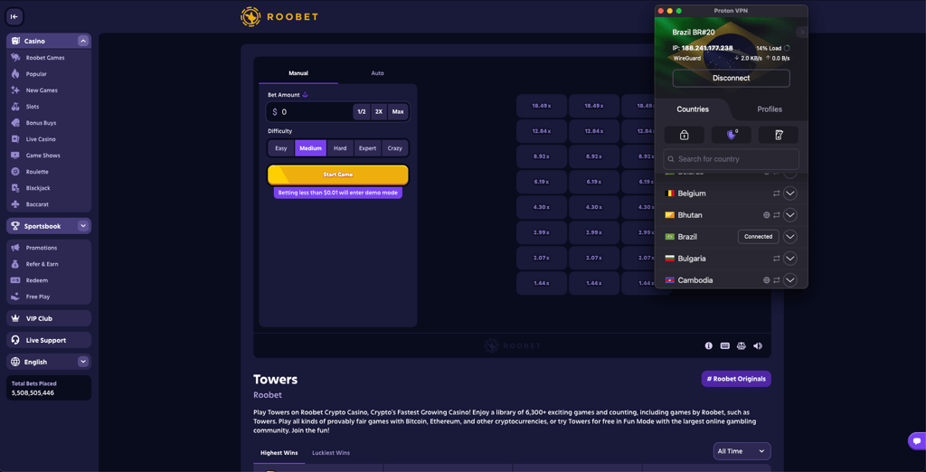 Roobet with Proton VPN