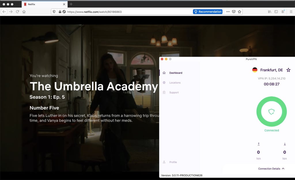 PureVPN service test for unblocking Netflix screenshot