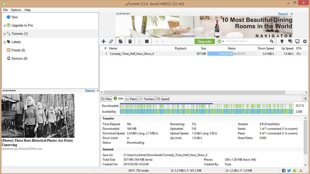 telechargement de fichiers dans uTorrent