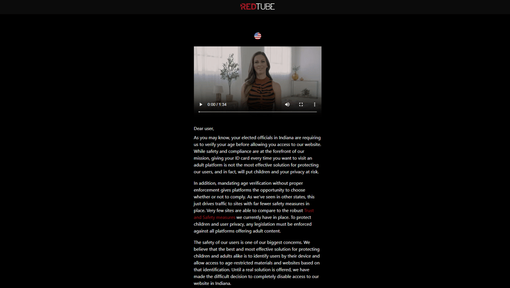 Redtube is blocked in Indiana