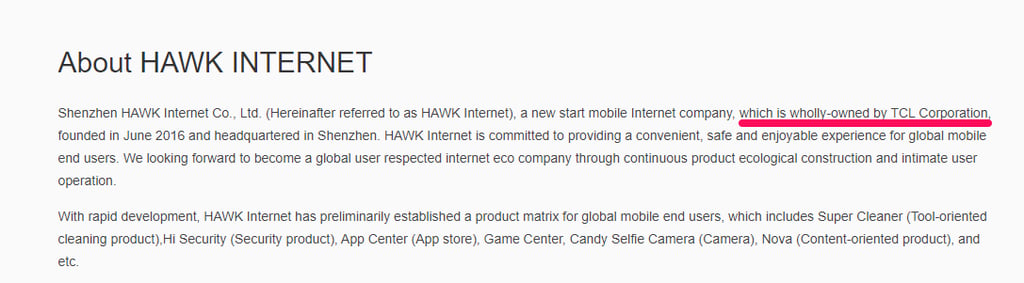 text information about shenzhen hawk - tcl