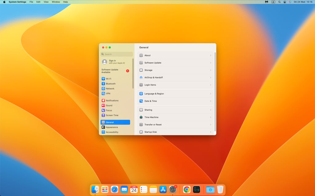Open general settings