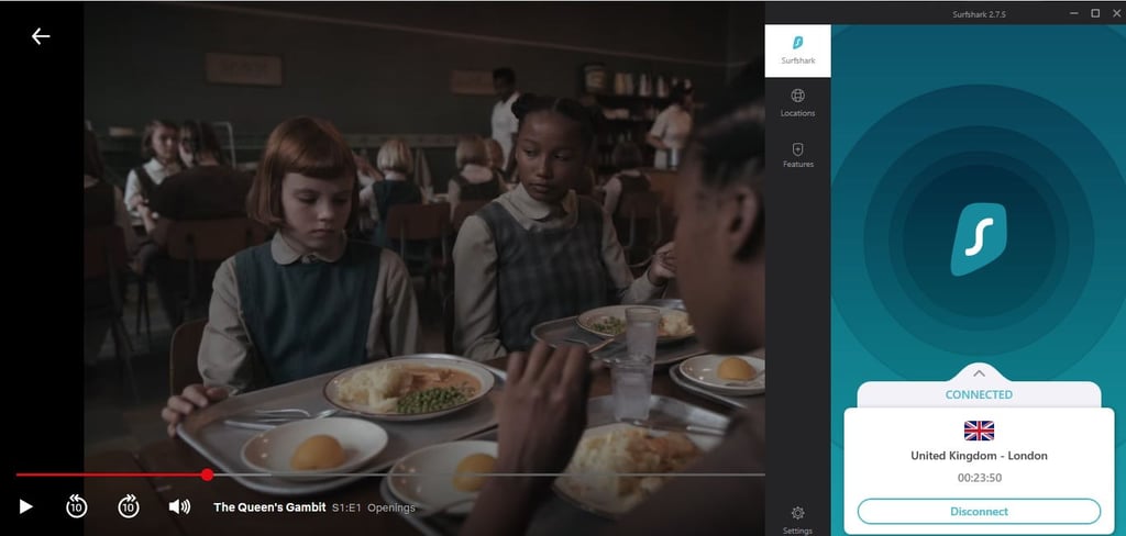 Live test hoe Netflix deblokkeert Surfshark provider in het Verenigd Koninkrijk