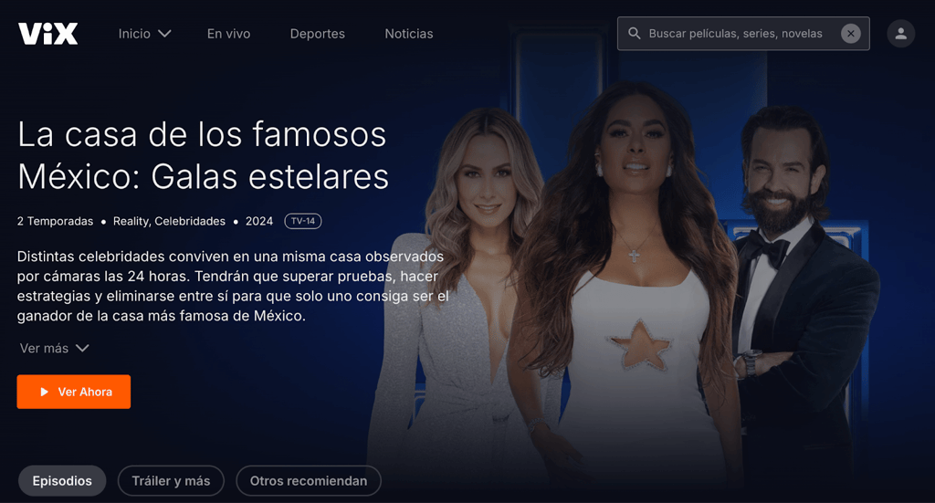 La casa de los famosos Mexico on ViX Mexico accessed from US
