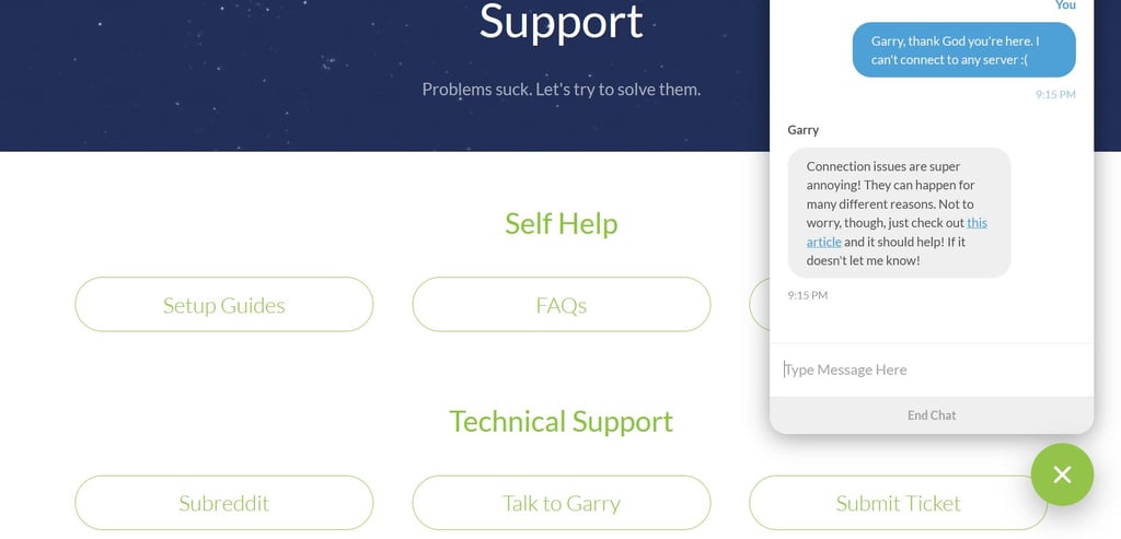 Windscribe support Garry chat bot