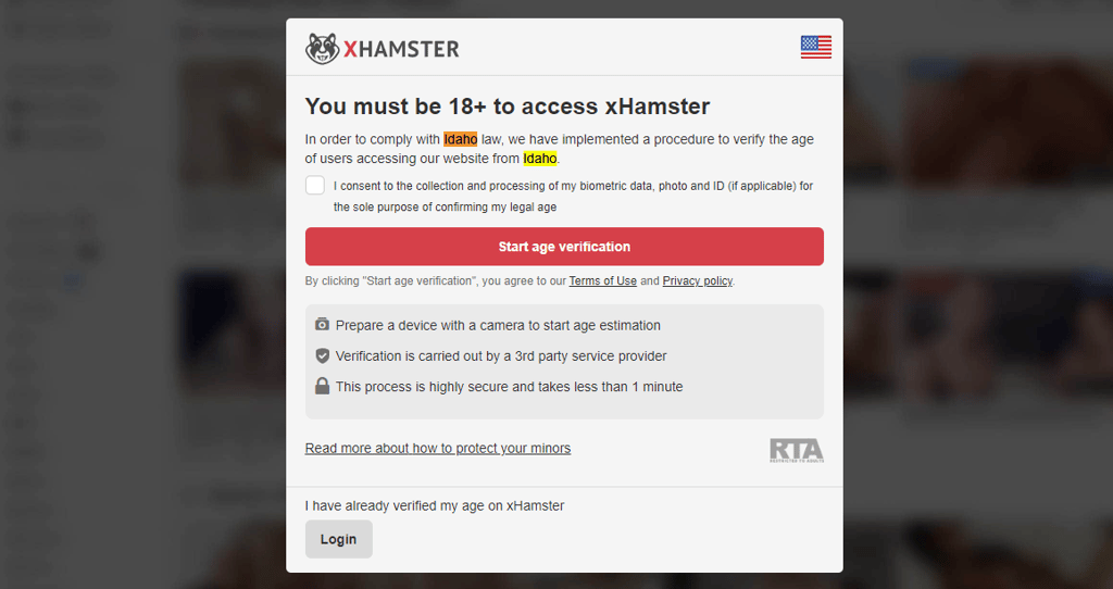 xHamster blocked in Idaho age verification