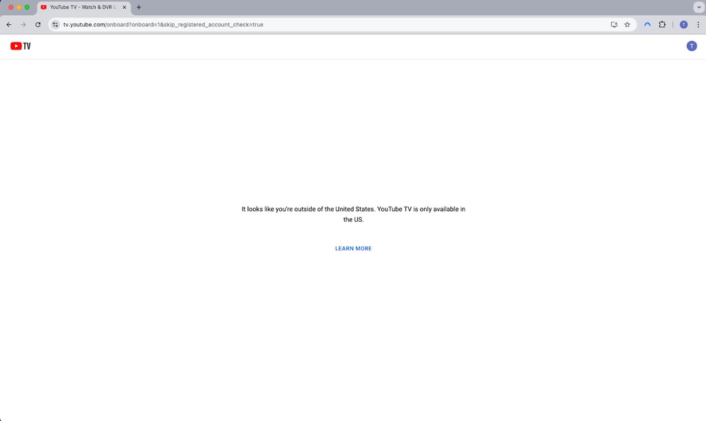 YouTube TV is not available in Canada error