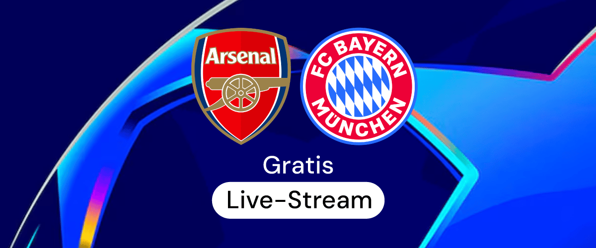 Arsenal und FC Bayern Embleme nebeneinander vor Champions League Stern-Logo