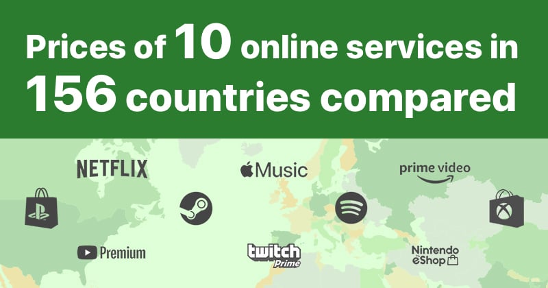 Prices of 10 online services in 156 countries compared