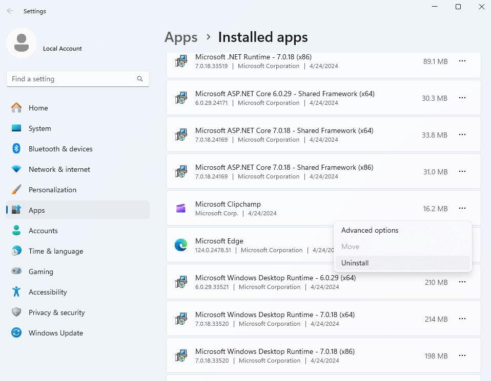 Installed apps