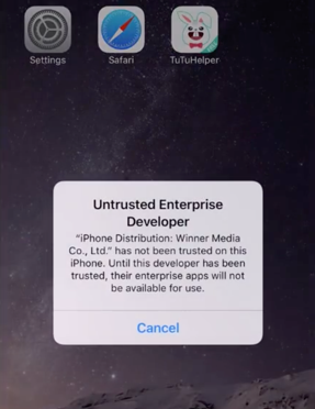 popup about the app being untrusted