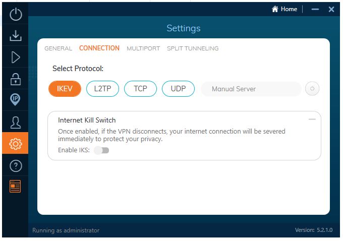 Réglages de connexion d'Ivacy