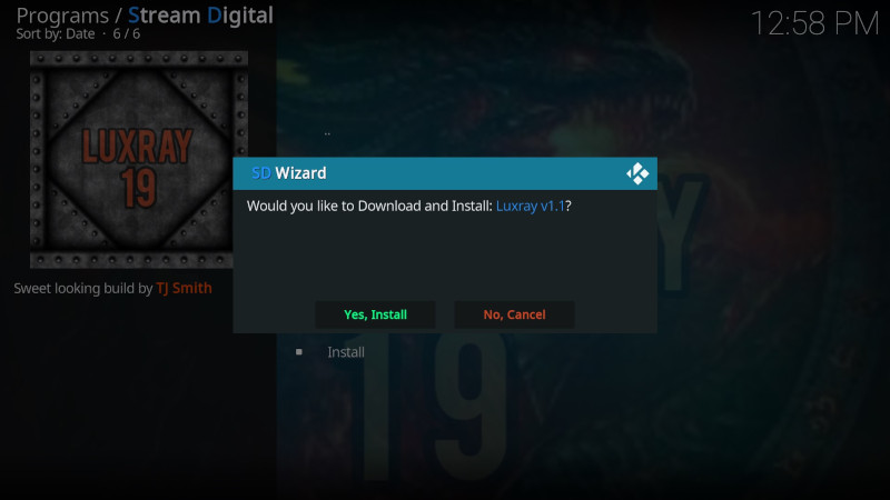 Proceeding with a Kodi build installation