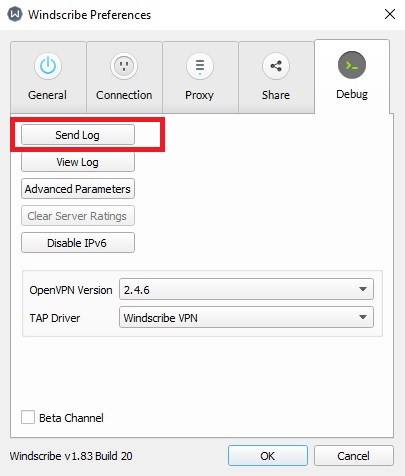 log sending windscribe