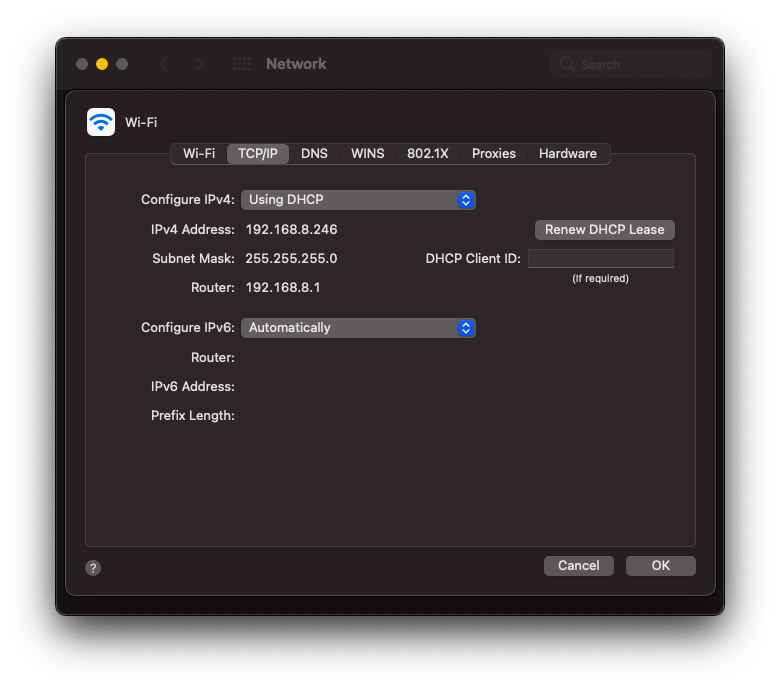 macOS router IP settings