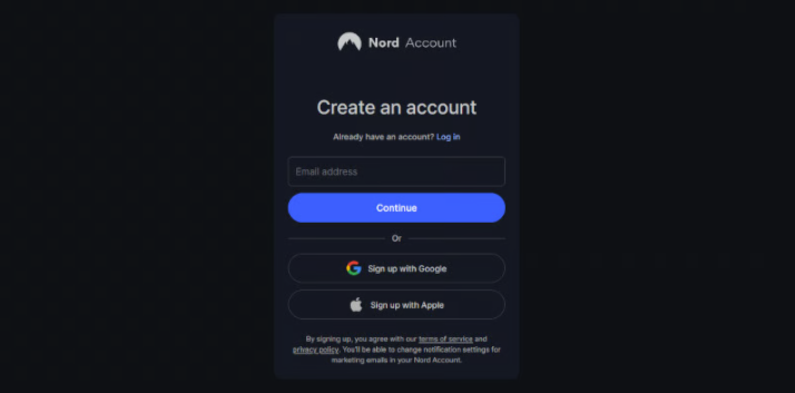 NordVPN create an account