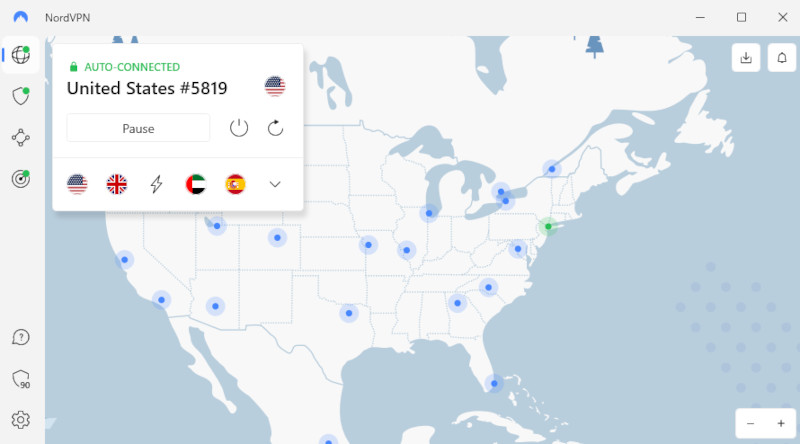 NordVPN connected to a US server
