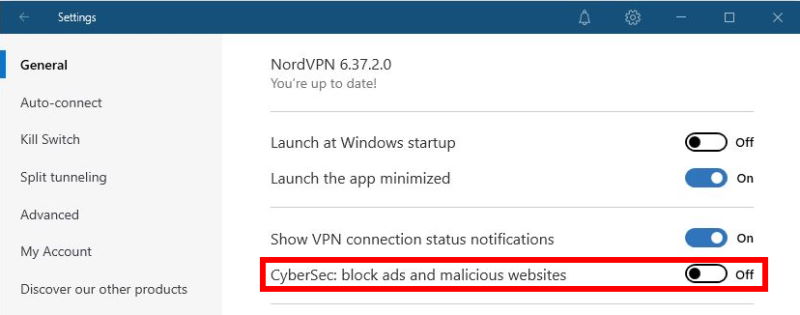 NordVPN CyberSec malware blocker