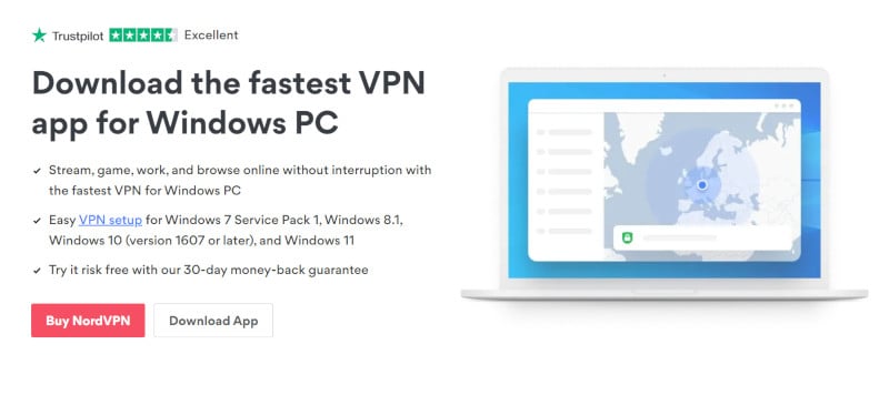NordVPN for PC landing page