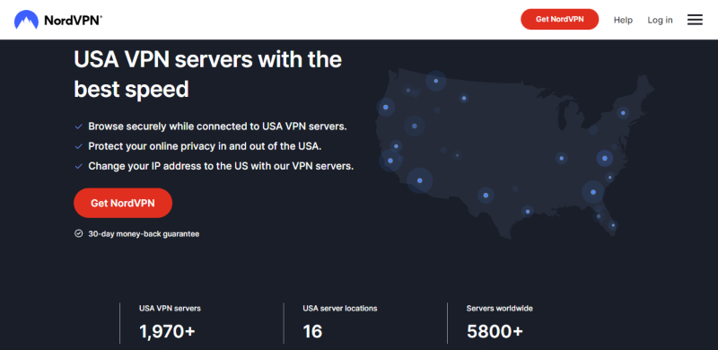 NordVPN main page