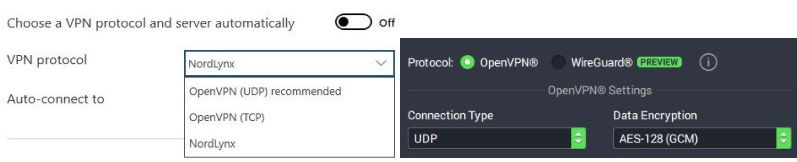 NordVPN vs PIA - protocoles de tunneling