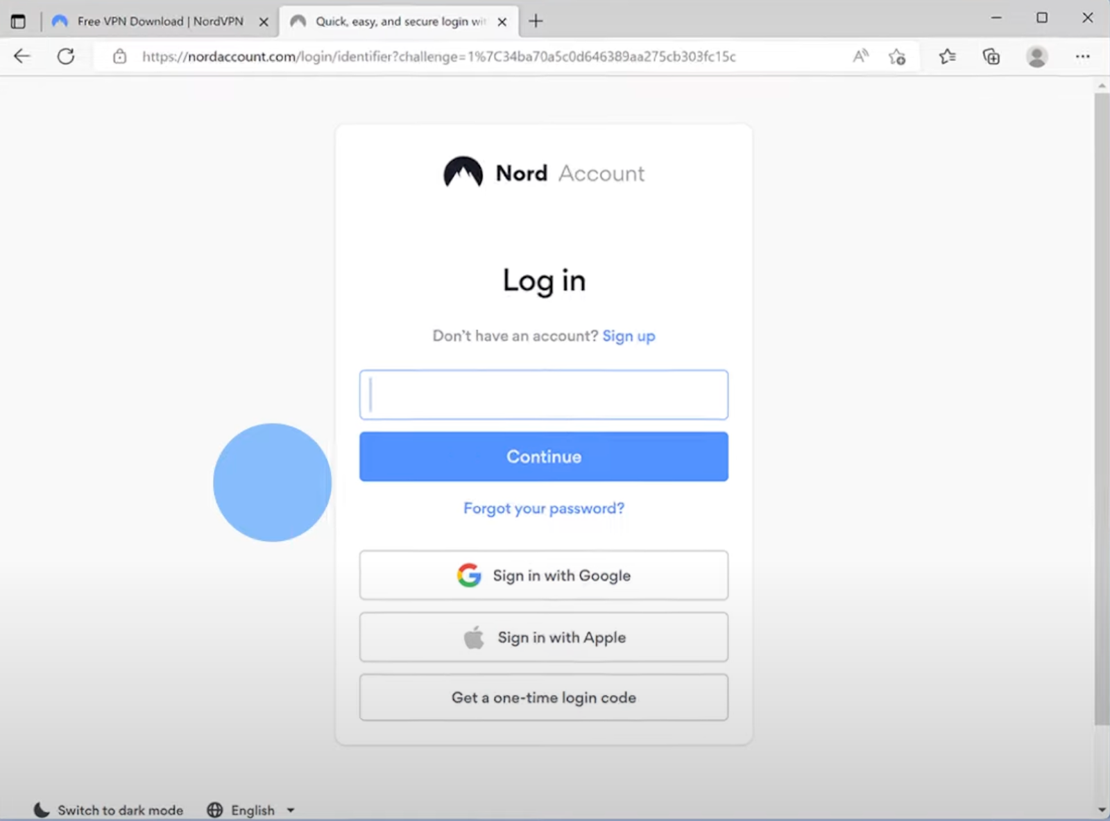 nordvpn website log in