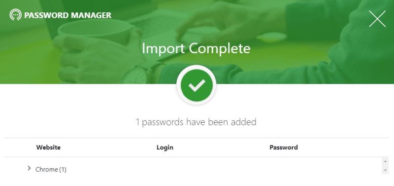 Norton Password Manager importation Chrome terminée