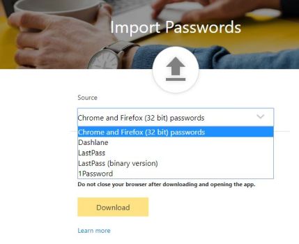 Norton Password Manager import options