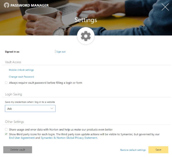 Norton Password Manager paramètre extensions navigateur