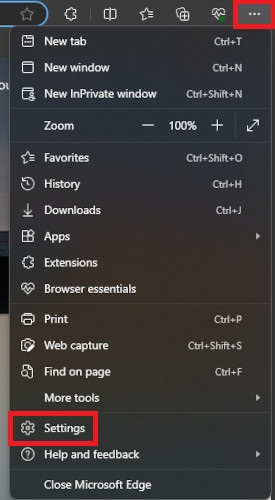 Open Microsoft Edge menu